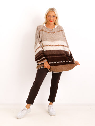 Grobstrick Pullover SILVENA – Langer Curvy Oversize Strick – Gr. 42–52