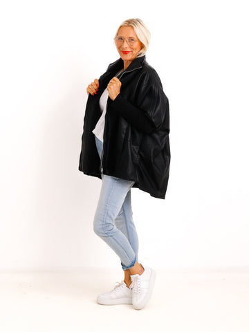 Oversize-Kunstlederjacke ROXY.S – Boxy Style mit Strickärmeln – Gr. 38-48
