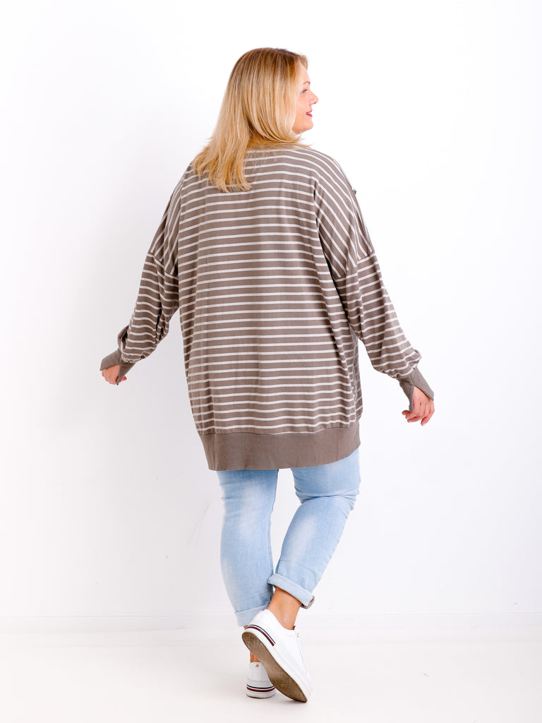 ROMY Curvy Size Sweater – langer Plus Size Pullover in Taupe/Beige