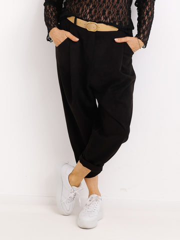Hose NICO.S – Waschleder-Optik – Baggy-Style mit tiefem Schritt – Gr. 38-44