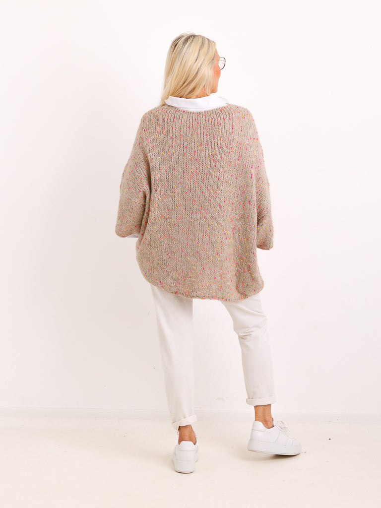 Oversize-Pullover EILEEN.S – Flauschiger Konfetti-Strick mit V-Ausschnitt – Gr. 40–48