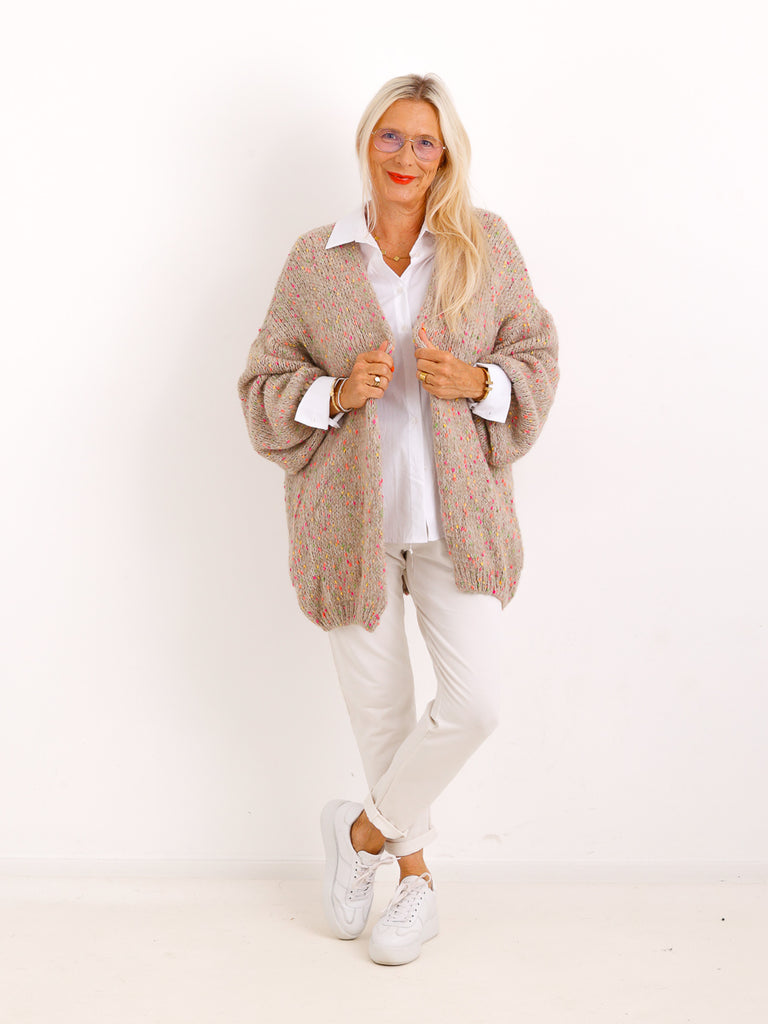 Oversize-Strickjacke ANGIE.S – Flauschiger Konfetti-Strick – Gr. 38–48
