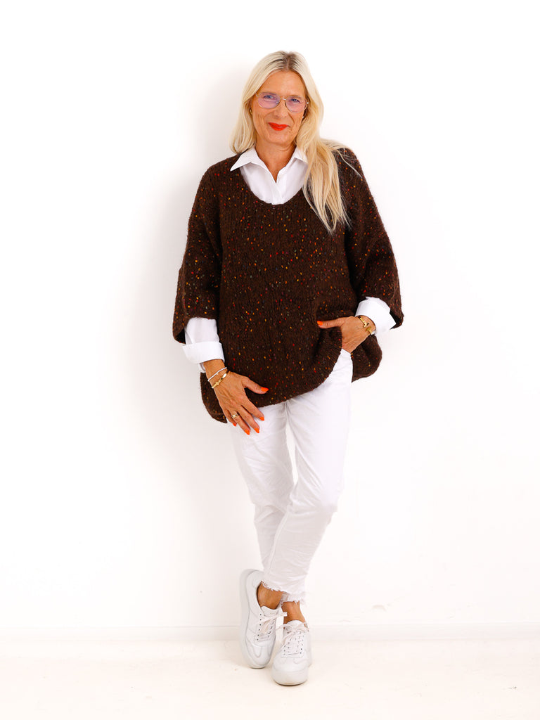 Oversize-Pullover EILEEN.S – Flauschiger Konfetti-Strick mit V-Ausschnitt – Gr. 40–48