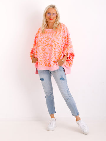 JULE Oversize leo Sweater - rosa/orange