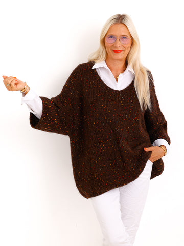 Oversize-Pullover EILEEN.S – Flauschiger Konfetti-Strick mit V-Ausschnitt – Gr. 40–48