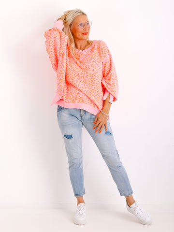 JULE Oversize leo Sweater - rosa/orange