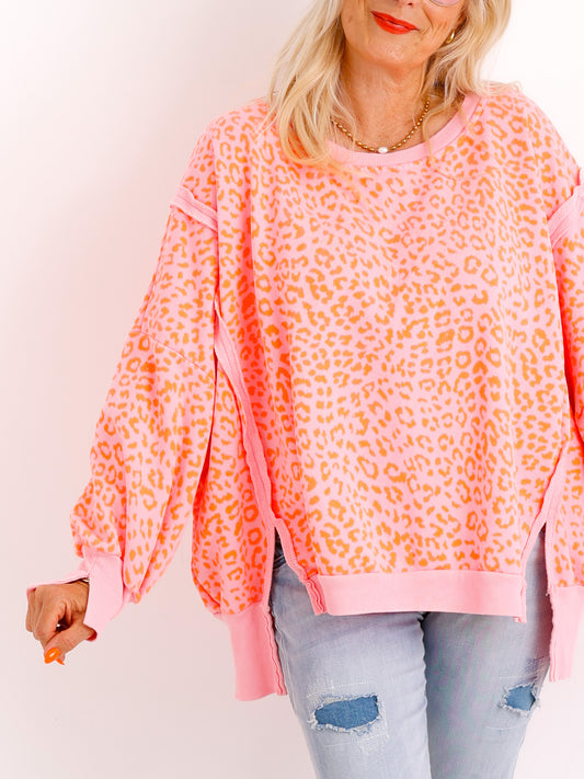 JULE Oversize leo Sweater - rosa/orange