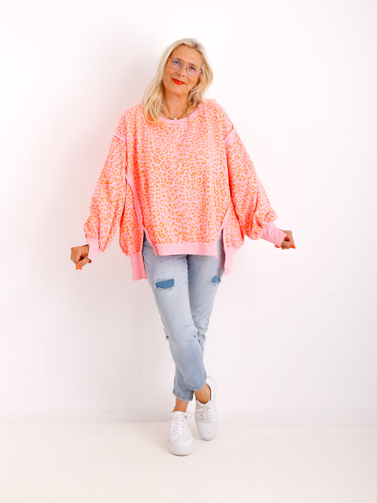 JULE Oversize leo Sweater - rosa/orange