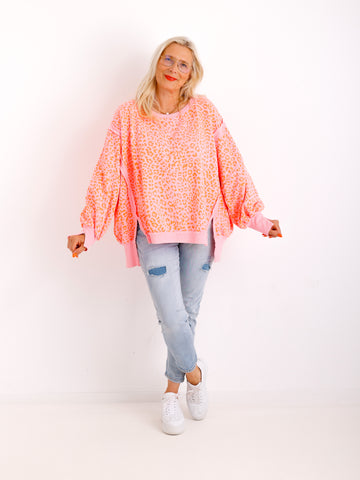 JULE Oversize leo Sweater - rosa/orange