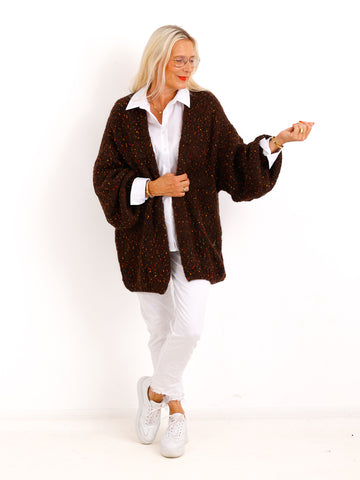 Oversize-Strickjacke ANGIE.S – Flauschiger Konfetti-Strick – Gr. 38–48