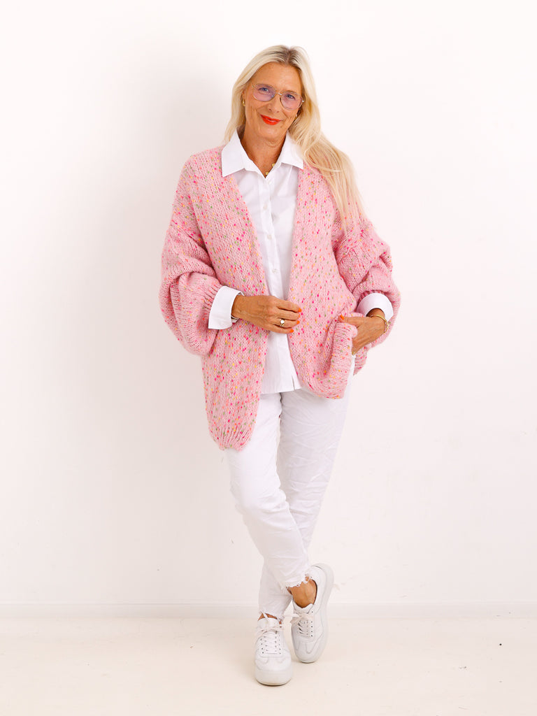 Oversize-Strickjacke ANGIE.S – Flauschiger Konfetti-Strick – Gr. 38–48