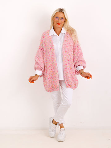 Oversize-Strickjacke ANGIE.S – Flauschiger Konfetti-Strick – Gr. 38–48