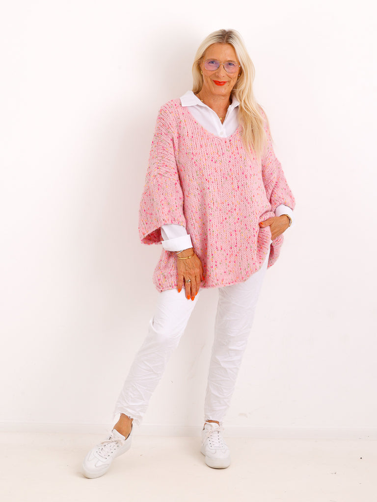 Oversize-Pullover EILEEN.S – Flauschiger Konfetti-Strick mit V-Ausschnitt – Gr. 40–48