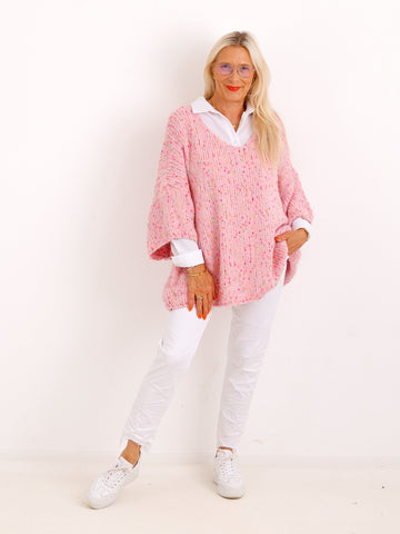 Oversize-Pullover EILEEN.S – Flauschiger Konfetti-Strick mit V-Ausschnitt – Gr. 40–48