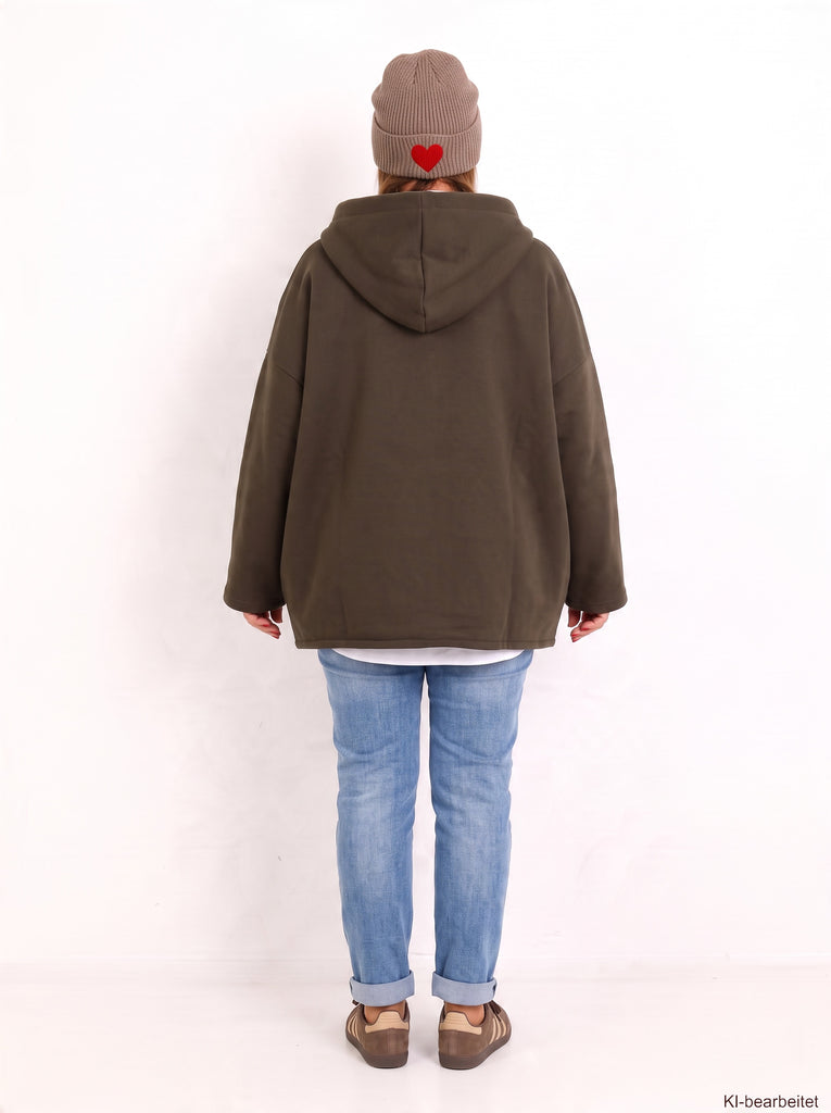 Curvy Size Sweatjacke MAVENIE – Kuschelige Hoodie-Jacke mit Kapuze & mit 2-Wege-Reißverschluss – Gr. 44–56