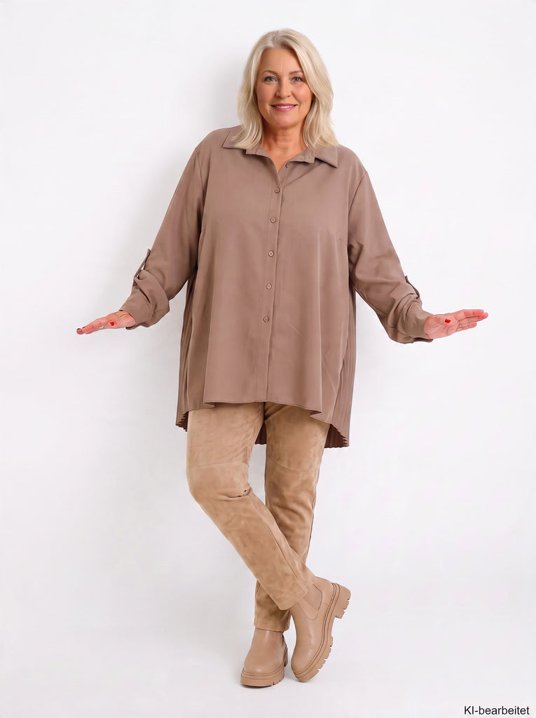 Curvy Size - Bluse VELUNIE – Herbst-Winter-Qualität mit Plisseefalten & extra langem Schnitt – Gr. 44–54