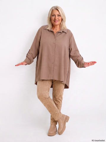Curvy Size - Bluse VELUNIE – Herbst-Winter-Qualität mit Plisseefalten & extra langem Schnitt – Gr. 44–54