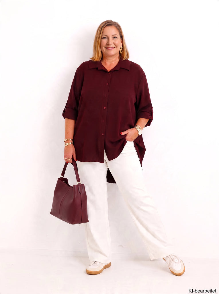 Curvy Size - Bluse VELUNIE – Herbst-Winter-Qualität mit Plisseefalten & extra langem Schnitt – Gr. 44–54