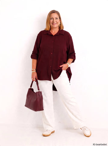 Curvy Size - Bluse VELUNIE – Herbst-Winter-Qualität mit Plisseefalten & extra langem Schnitt – Gr. 44–54