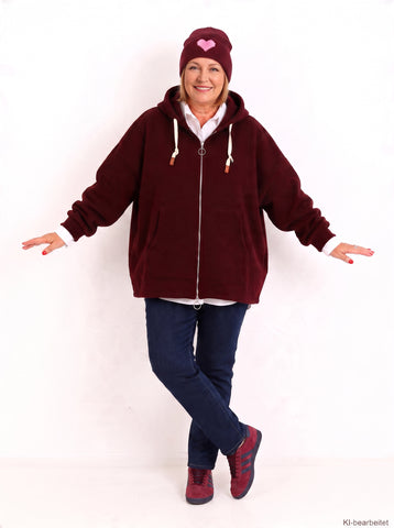 Curvy Size Sweatjacke MAVENIE – Kuschelige Hoodie-Jacke mit Kapuze & mit 2-Wege-Reißverschluss – Gr. 44–56