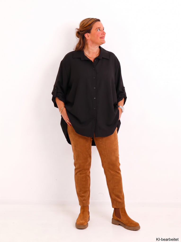 Curvy Size - Bluse VELUNIE – Herbst-Winter-Qualität mit Plisseefalten & extra langem Schnitt – Gr. 44–54