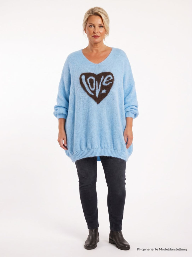 Curvy Pullover LUNESSA – Lässiger Longstyle mit Herz-Motiv – Gr. 42–50