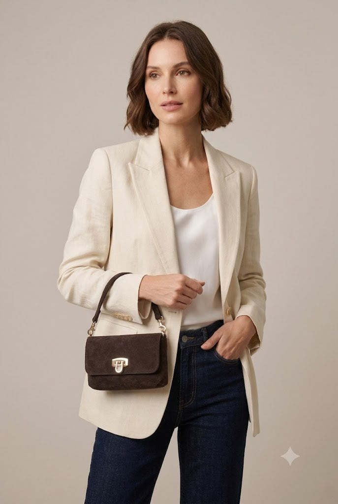 Wildleder-Umhängetasche LILLI – Edle Baguette-Bag mit Kette