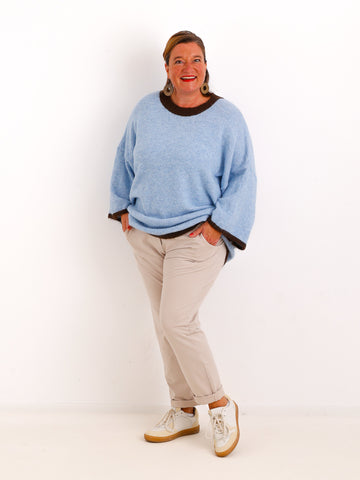 Curvy Size Pullover SORELL – Glattstrick mit kontrastfarbenen Abschlüssen – Gr. 44–50
