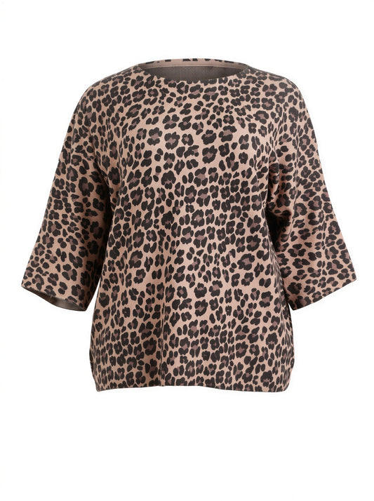 Silberstern Feinstrick-Pullover MARISA in Curvy Size mit flauschigem Leopardenmuster und U-Boot-Ausschnitt